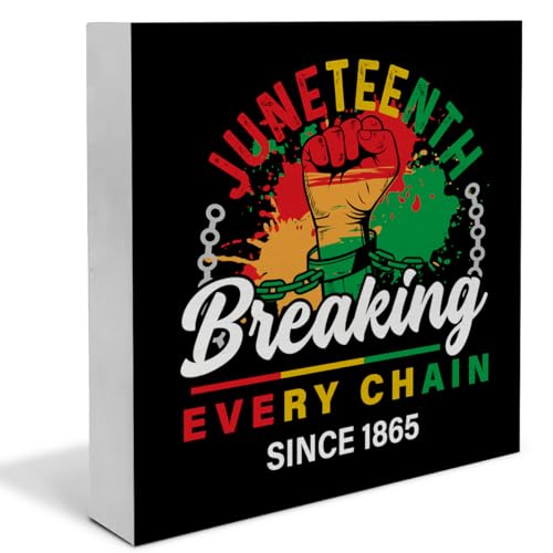 Juneteenth Decor, African American 19th June 1865 Wooden Box Sign Keepsake, Black Freedom Day Wood Block Plaque Box Sign for Home Office Desk Decor(5 x 5 Inches) - color: Breaking