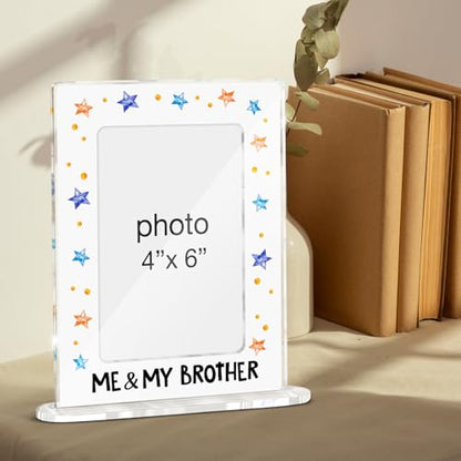Baby Boy Gifts Picture Frame, Baby Shower Gifts for Newborn Boy Little Brother, Sibling Keepsake Me and My Brother Acrylic Picture Frames 4 x 6 Inch Photo - color: J-Me & My Brother