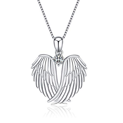 YFN Angel Wings Necklace 925 Sterling Silver Guardian Angel Wings Pendant Necklace Birthstone Necklace for Women Girls Christmas Jewelry Gifts - color: A-white gold plated