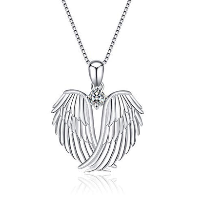YFN Angel Wings Necklace 925 Sterling Silver Guardian Angel Wings Pendant Necklace Birthstone Necklace for Women Girls Christmas Jewelry Gifts - color: A-white gold plated