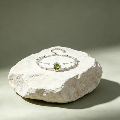 Cremation Urn Bracelets 925 Sterling Silver Double Layered Cremation Ash Bracelet for Ashes with 12 Months Birthstone Urn Jewelry for Women Loved One Animals,Chain Length 7"+2" Extend - color: 08-August