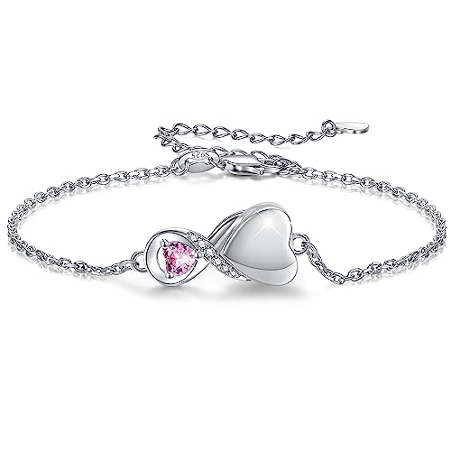 Infinity Cremation Jewelry Bracelet for Ashes for Women | S925 Sterling Silver Urn Bracelets for Human Ashes Cremation Charms - Memorial Jewelry Gifts for A Loss of Loved Ones - color: Pink