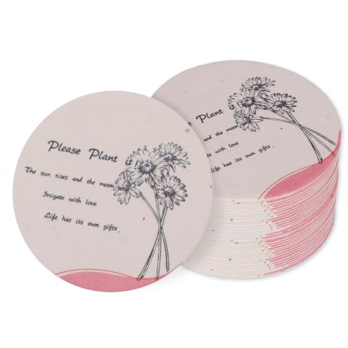 nulala 20Pack Pink Plantable Seed Paper Cards - Sketching Flowers Circular Paper Card with Wildflower Seeds | Wedding Favors for Guests | Wrapping for Gift Box | Celebration of Life - size: P28-1