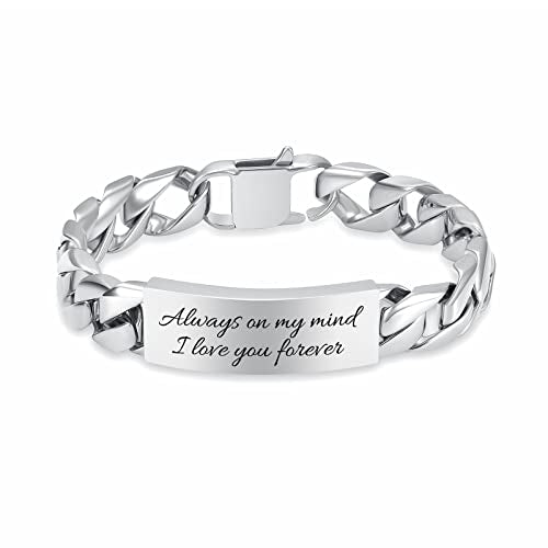 constantlife Cremation Bracelet for Ashes for Men - Stainless Steel Cuban Link Urn Bracelet Keepsake Ash Holder Cremation Memorial Jewelry - color: Silver-Always on My Mind I Love You Forever