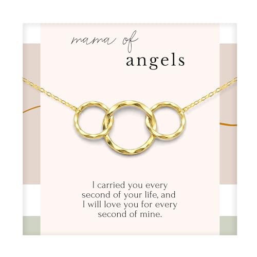 Miscarriage Memorial Necklace Jewelry Gifts for mothers Loss of Twins Infant Stillborn Angel Baby Pregnancy Multiple Miscarriage interlocking Circles linked Sympathy Bereavement Remembrance - color: 14K GOLD VERMEIL, style: MAMA OF ANGELS