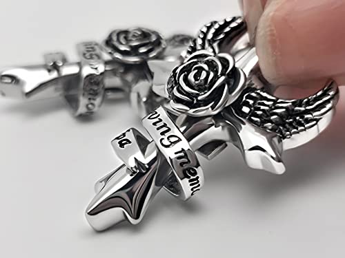 in Loving Memory Dad Grandma Mom Cross Cremation Urn Necklace for Ashes Angel Wings Memorial Keepsake Pendant Locket Jewelry - style: Mom