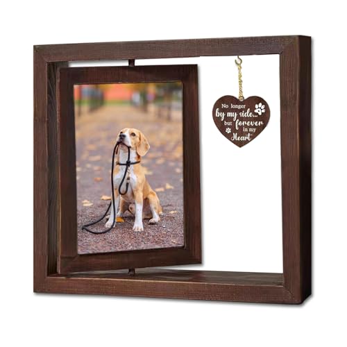 Dog Memorial Gifts Picture Frame, Pet Memorial Gifts for Loss, Rotating Wooden Picture Frame for 4x6 inches Photos, Sympathy Gift & Dog Bereavement Remembrance