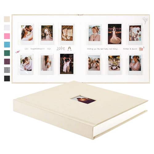 Instax Mini Photo Album with Writing Space, 168 Pockets, Beige | Compatible with 2x3 inch & Polaroid Pictures, Recessed Clear Pockets, Wedding Guest Book and Family Memories - color: Beige, size: 168 Pockets