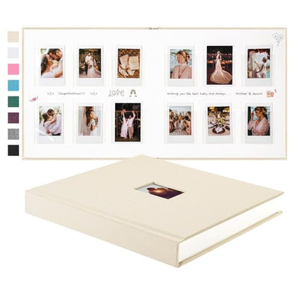 Instax Mini Photo Album with Writing Space, 168 Pockets, Beige | Compatible with 2x3 inch & Polaroid Pictures, Recessed Clear Pockets, Wedding Guest Book and Family Memories - color: Beige, size: 168 Pockets
