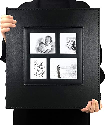 RECUTMS Photo Album Self Adhesive Magnetic Leather Scrapbook 60 Pages Black - color: Black, size: 13.3''X13.4'' 60Pages-White Page