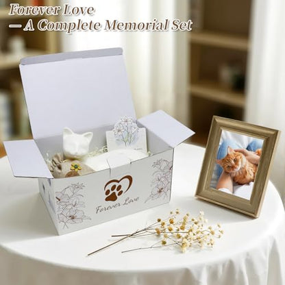 Lying Cat Urns for Ashes White Ceramic Pet Memorial Cremation, White | Includes Memorial Card, Waterproof Bag, Drawstring Pouch and Padding, Keepsake Urn for Loss of Beloved Cat, Remembrance Gift