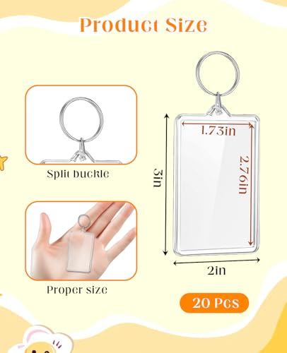 20 PCS Acrylic Photo Frame Keychain Holder, 2 X 3 Inch Pictures Insert Blank Keyring Clear Picture Holders for DIY