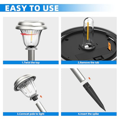 DERAYSION Solar Lights Outdoor, Metal Glass Solar Pathway Lights | IP65 Waterproof Garden Lights Glass Stainless Steel Long-Lasting Outdoor Solar Lights for Yard Garden Path Driveway Walkway - color: 6Pack-6000K-SS