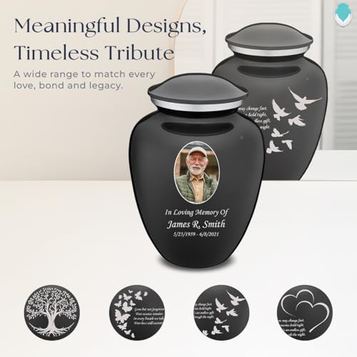 Embrace Adult Personalized Doves Cremation Urns for Human Ashes I Large Picture Charcoal Funeral Urn for Adult Men and Women with Double Side Engraving I 200 lbs - color: _Charcoal (Double Sided)