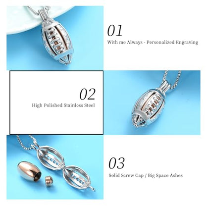 Oinsi American Football Cremation Locket Necklace For Ashes Of Loved Ones Stainless Steel Memorial Urn Jewelry Women Men Keepsake Fashion Necklace - color: Silver-Rose Gold