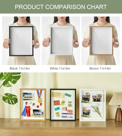 11x14 Shadow Box Frame with Shatterproof Clear Glass & Push Pins - color: Black+foam Back+foam Packaging, size: 11x14