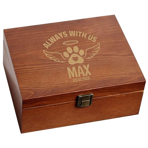 Custom Wooden Pet Memorial Box, Personalized Dog Cat Name And Date | Engraved Design, Pet Loss Gift, Sympathy Present, Grief Support Idea, Remembrance Keepsake, Memorial Container, Ashes Urn