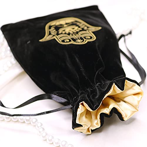 ARTSY CRAFTS 6x9" Hamsa Hand Velvet Jewelry Pouch Gift Bags, Fatima Hand Evil Eye Velvet Drawstring Oracle Tarot Card Rune bags Dice Bag (2pk Smoky Black) - color: 2pk Smoky Black