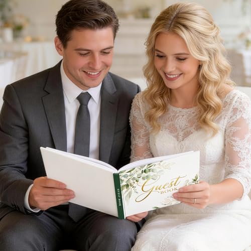 EVERLORIA Wedding Guest Book, 108 Blank Pages Guest Sign in Book, Leather Hardcover Signature Polaroid Guestbook for Wedding Reception Bridal Baby Shower Graduation Anniversary Quinceanera Birthday - color: Greenery a