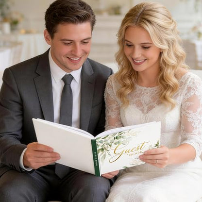 EVERLORIA Wedding Guest Book, 108 Blank Pages Guest Sign in Book, Leather Hardcover Signature Polaroid Guestbook for Wedding Reception Bridal Baby Shower Graduation Anniversary Quinceanera Birthday - color: Greenery a