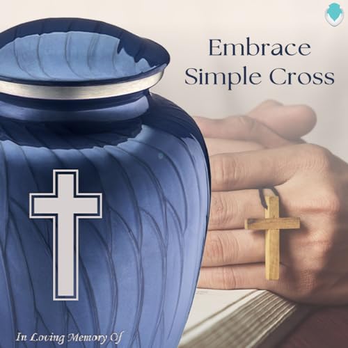 Geturns - Adult Personalized Simple Cross Cremation Urns for Human Ashes I Large Pearl Cobalt Blue Funeral Urn for Men and Women I 200 lbs - color: Pearl Cobalt Blue