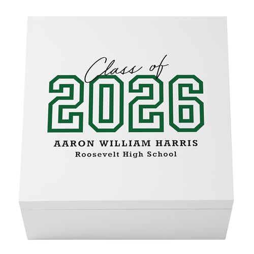 Let's Make Memories Personalized Keepsake Box - For Graduation - Class of 2026 or Any Year - Graduate Memento Box - Customized For Any Grad and School - 12" Lx12 Wx6 H - Loud & Proud - Green - color: Green - Loud & Proud