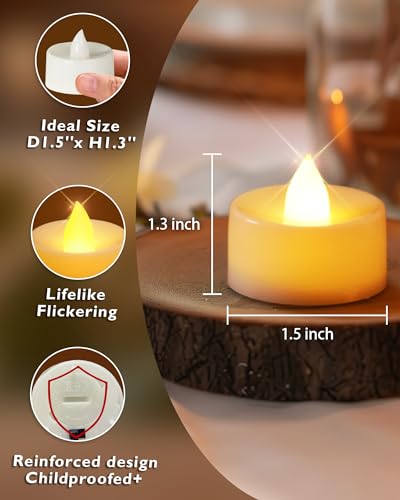 Homemory 100-Pack Flameless Tea Lights Candles Battery Operated, 200+ Hours - color: Brgiht Amber Light, White Base, size: Pack of 100