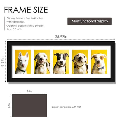 DUENPY 8x24 Collage Frame For 5 4x6 Photos Black - color: Black, size: 8x24（4x6 opening）