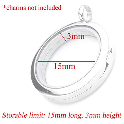 Zysta Silver Round Locket Pendant Necklace 30mm Glossy Stainless Steel Clear Glass Living Memory Floating Charms Stone Storage - color: Silver-Glitter Matte-25mm