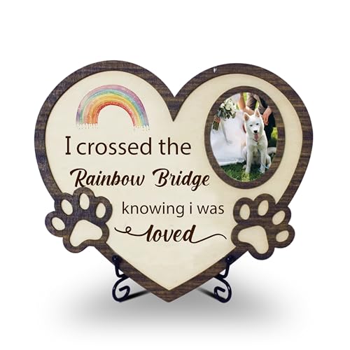 Rainbow Bridge Pet Memorial Wooden Photo Frame – “I Crossed the Rainbow Bridge Knowing I Was Loved” Sympathy Gift for Dog or Cat Loss, Bereavement Keepsake for Grieving Pet Owners. (059)