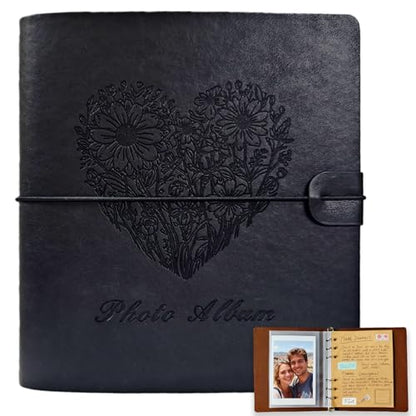 Photo Album 4x6, Leather Scrapbook Album with 50 Photos and 20 Writing Paper, DIY 6 Ring Binder Photo Album for Wedding Kids Birthday Family Travel (Black) - color: Black