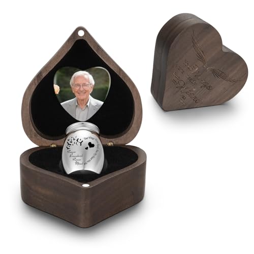 SOITIS Engraving Wooden Heart Box, Small Urn for Human Ashes Keepsake, 1.57 Inch Memorial Urn for Ash, Mini Urn for Human Ashes for Women Men, Funeral Cremation Keepsake Holder - color: Custom-heart+bird