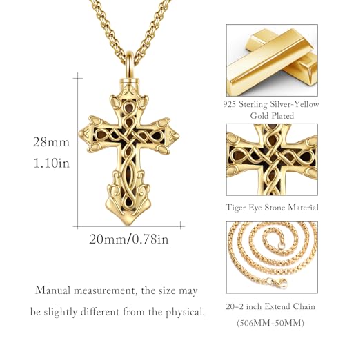 925 Sterling Silver Celtic Cross Urn Necklace for Ashes - color: gold-e