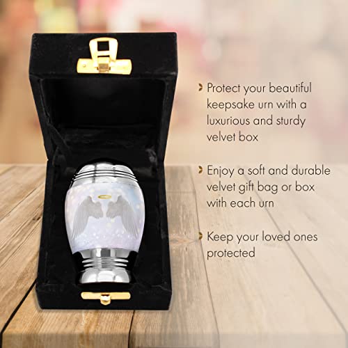 Guardian Angel Wings Keepsake Urns for Human Ashes with Velvet Gift Box for Cremation Keepsakes for Ashes - Small Cremation Urn and Small Keepsake Urn Set of 4 - color: Guardian Angel