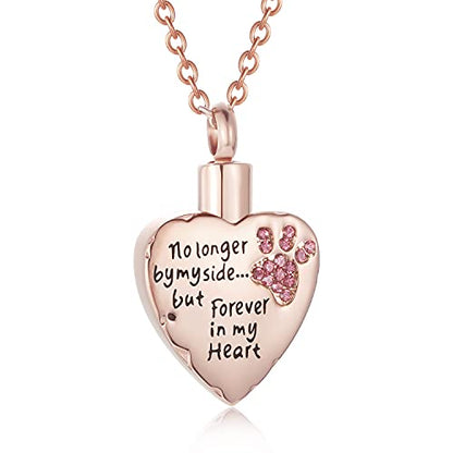 Fashion Pet Cremation Jewelry Stainess Steel Heart Keepsake Ashes Necklace Dog Cat Paw Memorial Urn Pendant - color: RG-Pink
