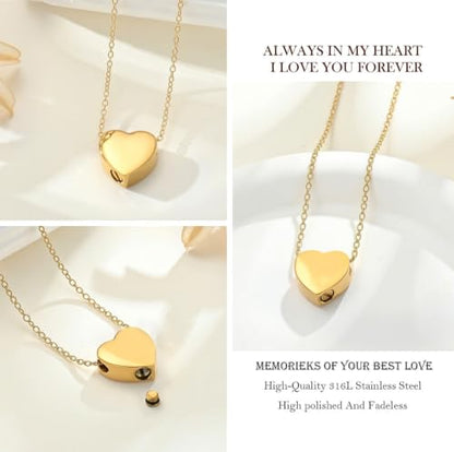 zeqingjw Glass Cremation Jewelry Necklace for Ashes Heart Memorial Lockets for Ashes Stainless Steel Keepsake Urn Ashes Pendants - color: Z-Gold Heart Urn Necklace
