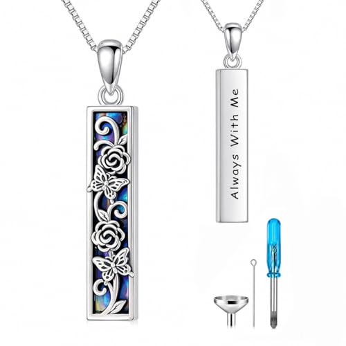 Dog Urn/Tree of Life/Dragonfly/Butterfly Urn Necklace 925 Sterling Silver Adjustable Abalone Ashes Jewelry Gifts for Women - color: Butterfly