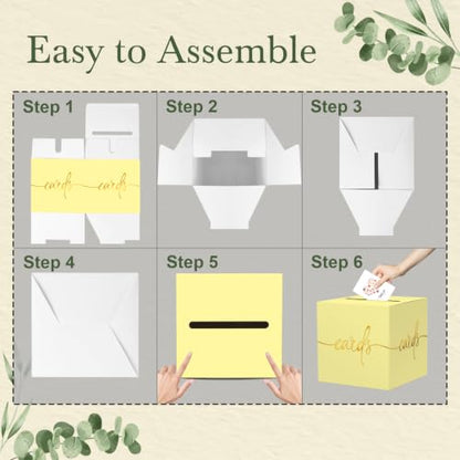 Light Yellow Card Box with Gold Foil Design, Paperboard 8.7" Gift Card Holder for Wedding Graduation Birthday Party Reception Retirement Anniversary Bridal & Baby Shower - color: Light Yellow Card Box with Gold Foil, size: 8.7×8.7×8.7Inch(1 Pack)