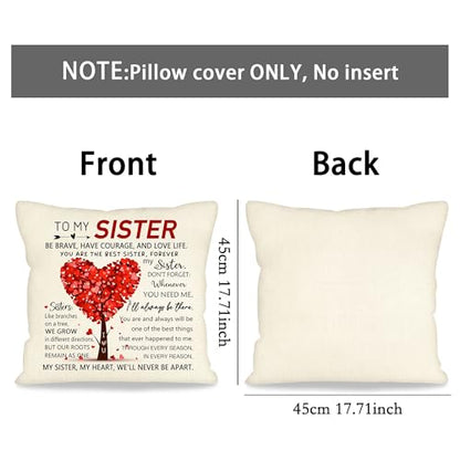 Sister Gift for Women Sister Elephant Decorative Throw Pillow Cover Presents for Soul Sister Best Friend Birthday Chirstmas Friendship Gift Inspirational Quote Keepsake 18x18 Inch (To My Sister)