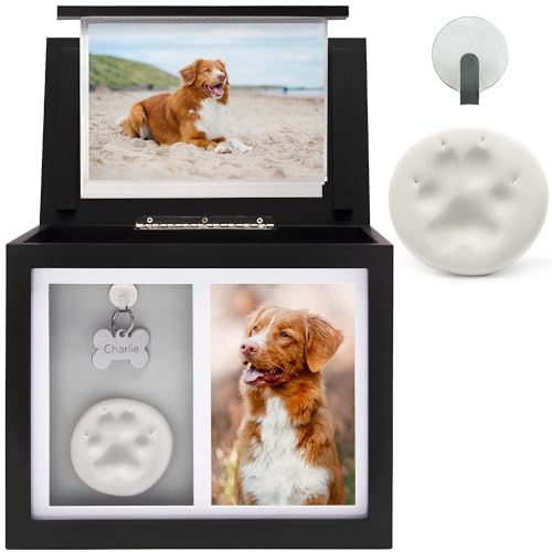 Chasing Tails Pet Urns for Dogs - Dog Urns for Ashes, Suitable for All Pets - Includes Paw Print Kit, Picture Frame and Photo Book for a Lasting Tribute and Keepsake Memory - color: Black