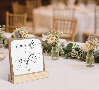 Cards and Gifts Sign, Wedding Signs for Ceremony and Reception, Bridal Shower Centerpieces for Tables, Marriage Reception, Bridal Shower Party Favors, Wedding Sign with Wooden Base - color: cards and gifts