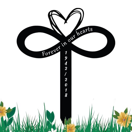 Custom Metal Cross Memorial Sign, Personalized Grave Marker Stake, Memorial Plaques for Outdoors, Customized Decor of Loss of Loved One, Personalized Cemetery Decoration for Sympathy Garden Stake - color: Crossdesign_9
