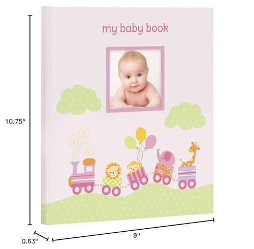Lil' Peach Safari Train Baby Memory Book Photo Journal, Baby’s First Year Babybook Keepsake, Gender-Neutral Gift, Pink - style: Pink Safari