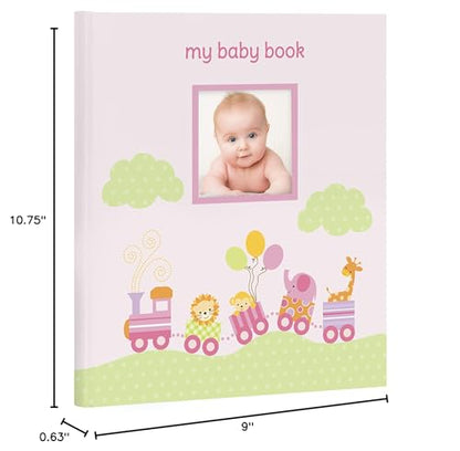 Lil' Peach Safari Train Baby Memory Book Photo Journal, Baby’s First Year Babybook Keepsake, Gender-Neutral Gift, Pink - style: Pink Safari