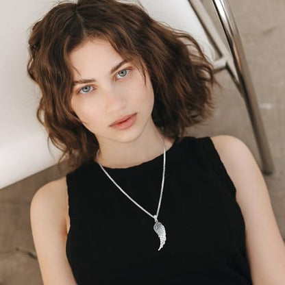 Angel Wings Necklace 925 Sterling Silver Guardian Angel Nurse RN Caduceus Pendant Charm Crystal Angel Jewelry Gifts for Women - style: D-Angel Wing