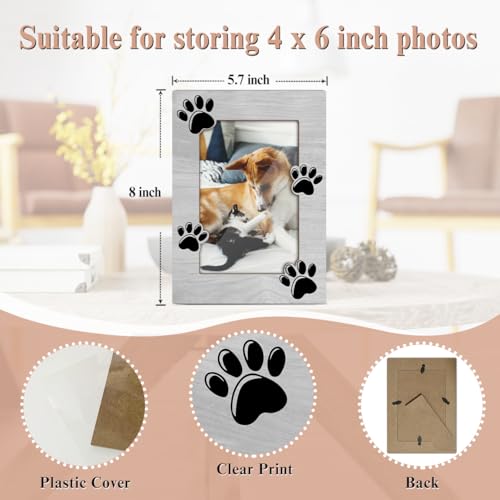 Pet Wooden Picture Frame, 4x6 Pet Paw Prints Photo Frame, Dog Cat Mom Memorial Sympathy Gifts, Remembrance Gifts, Picture Frames for Tabletop Display, Home Office Desk Decorations -001