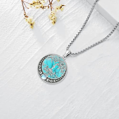 Sterling Silver Tree of Life Necklace for Women Oval Family Tree Necklace Abalone Shell Moonstone Pendant Mother Day Necklace for Mom Tree of Life Jewelry - style: Tree of Life-Moon phase