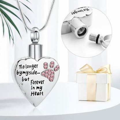 memorial jewelry No Longer by My Side,But Forever in My Heart Carved Locket Cremation Urn Necklace for Pet Dog Cats - color: Pink