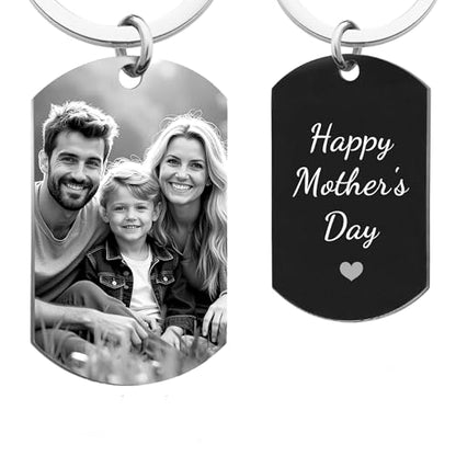 Photo Keychain Custom Picture Keychain Customized Gifts Laser-Engraved/Color Gifts For Boyfriend Hubsand Wife - color: Engraving (Black&white): Photo + Text (Key Ring / Black)