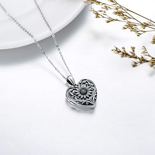 SOULMEET Personalized Silver Locket Necklace That Holds Pictures Photo Keep Someone Near to You, Memorial Custom Lockets Necklaces Letters Engraving for His Her - color: A-Sunflower-Black, style: Locket+Custom Photo